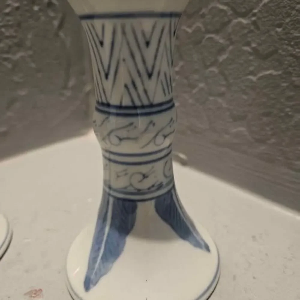 Williams Sonoma Ceramic Blue and White Candlesticks Candle Holders